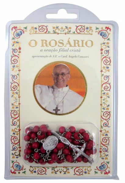 Immagine di Papa Francisco - O Rosário, a oração filial cristã - livro e rosário de madeira