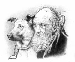 Picture of Old man with his dog - DRAWING