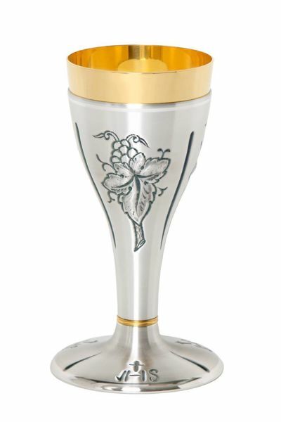 Imagen de Cáliz eucarístico H. cm 20 (7,9 inch) Uvas IHS de latón cincelado Oro Plata para Altar Vino Santa Misa
