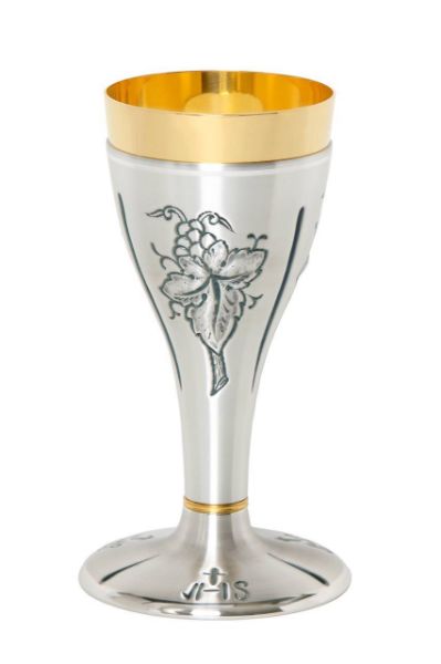 Picture of Church Chalice H. 20 cm (7,9 inch) Grapes IHS chiseled brass