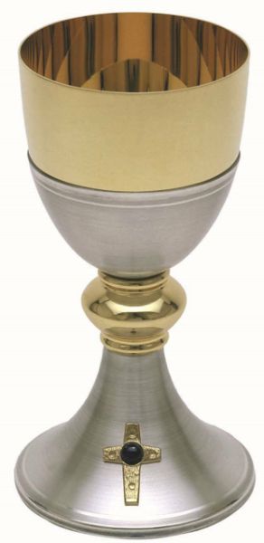 Picture of Holy Chalice H. 17 cm (6,7 inch) Golden Cross Amethyst brass