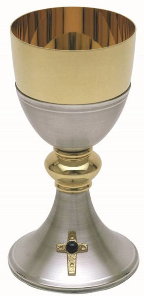 Picture of Liturgical Chalice H. cm 17 (6,7 inch) Golden Cross Amethyst in brass Gold Silver for Holy Mass Altar Wine