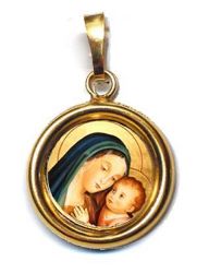 Immagine di Madonna del Buon Consiglio Ciondolo Pendente tondo liscio Diam mm 19 (0,75 inch) Argento placcato Oro e Porcellana Unisex Uomo Donna