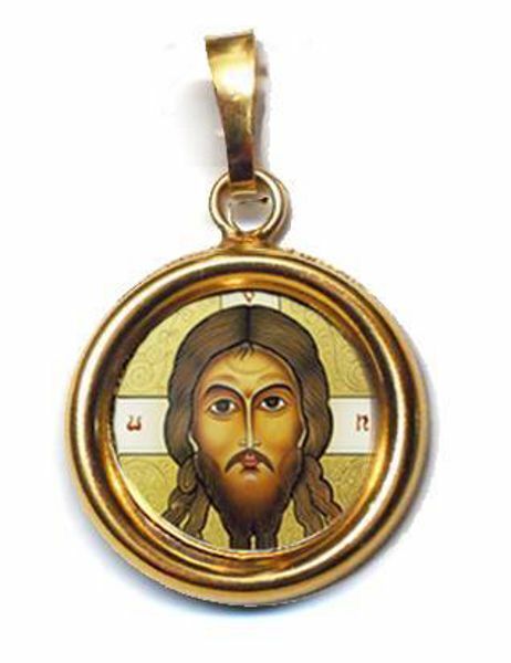 Picture of The Holy Face Gold plated Silver and Porcelain round Pendant Diam mm 19 (075 inch) Unisex Woman Man