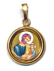 Imagen de San José Medalla colgante redonda acabado liso Diám mm 19 (0 75 inch) Plata con baño de oro y Porcelana Unisex Mujer Hombre