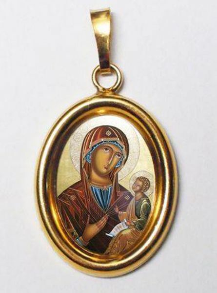 Imagen de Virgen con Niño Medalla Colgante oval mm 19x24 (0,75x0,95 inch) Plata con baño de oro y Porcelana Unisex Mujer Hombre