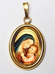 Picture of Our Lady of Good Counsel Gold plated Silver and Porcelain oval Pendant mm 19x24 (0,75x0,95 inch) round Unisex Woman Man