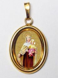 Immagine di Madonna del Carmelo Ciondolo Pendente ovale mm 19x24 (0,75x0,95 inch) Argento placcato Oro e Porcellana Unisex Uomo Donna
