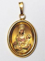 Immagine di Madonna di Castelmonte Ciondolo Pendente ovale mm 19x24 (0,75x0,95 inch) Argento placcato Oro e Porcellana Unisex Uomo Donna