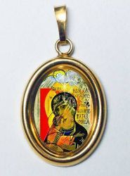 Picture of Madonna with Child Holy Mary of the Third Millennium Gold plated Silver and Porcelain oval Pendant mm 19x24 (0,75x0,95 inch) Unisex Woman Man