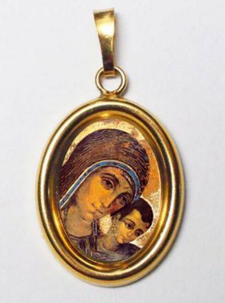 Immagine di Madonna del Cammino Ciondolo Pendente ovale mm 19x24 (0,75x0,95 inch) Argento placcato Oro e Porcellana Unisex Uomo Donna