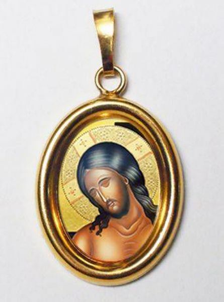 Immagine di Cristo Sposo Ciondolo Pendente ovale mm 19x24 (0,75x0,95 inch) Argento placcato Oro e Porcellana Unisex Uomo Donna