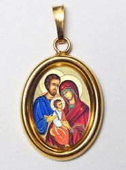 Imagen de Sagrada Familia Medalla Colgante oval mm 19x24 (0,75x0,95 inch) Plata con baño de oro y Porcelana Unisex Mujer Hombre