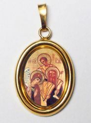 Immagine di Sacra Famiglia di Kiko Ciondolo Pendente ovale mm 19x24 (0,75x0,95 inch) Argento placcato Oro e Porcellana Unisex Uomo Donna