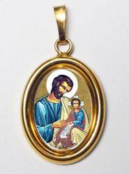Imagen de San José Medalla Colgante oval mm 19x24 (0,75x0,95 inch) Plata con baño de oro y Porcelana Unisex Mujer Hombre