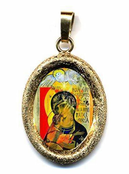 Immagine di Ciondolo Madonna con Bambino 19x24 mm argento 925 e smalto