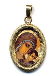 Immagine di Madonna del Cammino Ciondolo Pendente ovale diamantato mm 19x24 (0,75x0,95 inch) Argento placcato Oro e Porcellana Unisex Uomo Donna