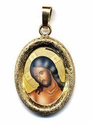 Imagen de Cristo Esposo Medalla Colgante oval acabado diamante mm 19x24 (0,75x0,95 inch) Plata con baño de oro y Porcelana Unisex Mujer Hombre