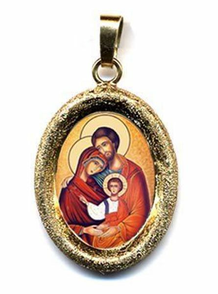 Imagen de Sagrada Familia Medalla Colgante oval acabado diamante mm 19x24 (0,75x0,95 inch) Plata con baño de oro y Porcelana Unisex Mujer Hombre