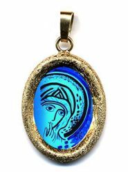Picture of Our Lady of Silence by Kiko Gold plated Silver and Porcelain diamond-cut oval Pendant mm 19x24 (0,75x0,95 inch) Unisex Woman Man