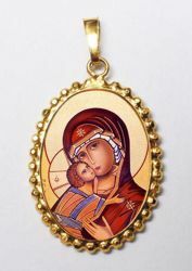 Picture of Our Lady of Vladimir Gold plated Silver and Porcelain Pendant with crown frame mm 24x30 (0,94x1,18 inch) for Woman