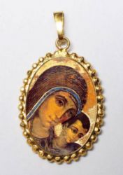Picture of Virgen Mary with Child by Kiko Gold plated Silver and Porcelain Pendant with crown frame mm 24x30 (0,94x1,18 inch) for Woman
