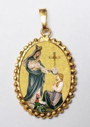 Immagine di Madonna di Sesule Ciondolo Pendente ovale a corona mm 24x30 (0,94x1,18 inch) Argento placcato Oro e Porcellana da Donna