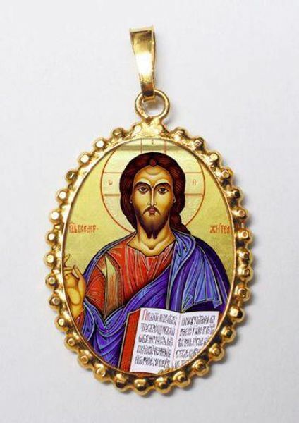 Immagine di Ciondolo Cristo Pantocratore 24x30 mm argento 925 e smalto