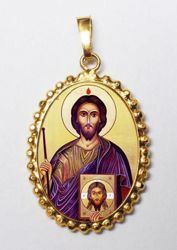 Picture of Saint Jude Thaddeus Patron of the Lost Causes Gold plated Silver and Porcelain Pendant with crown frame mm 24x30 (0,94x1,18 inch) for Woman