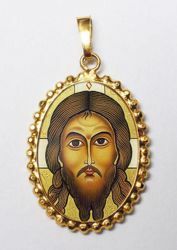 Picture of The Holy Face Gold plated Silver and Porcelain Pendant with crown frame mm 24x30 (0,94x1,18 inch) for Woman