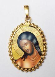 Immagine di Cristo Sposo Ciondolo Pendente ovale a corona mm 24x30 (0,94x1,18 inch) Argento placcato Oro e Porcellana da Donna