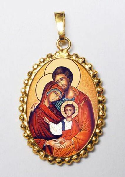 Immagine di Sacra Famiglia Ciondolo Pendente ovale a corona mm 24x30 (0,94x1,18 inch) Argento placcato Oro e Porcellana da Donna