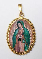 Picture of Our Lady of Guadalupe Gold plated Silver and Porcelain Pendant with crown frame mm 24x30 (0,94x1,18 inch) for Woman