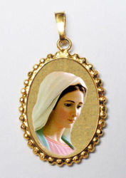 Imagen de Nuestra Señora de Medjugorje Medalla colgante oval de corona mm 24x30 (0,94x1,18 inch) Plata con baño de oro y Porcelana para Mujer