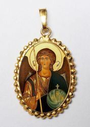 Picture of Archangel Michael Gold plated Silver and Porcelain Pendant with crown frame mm 24x30 (0,94x1,18 inch) for Woman and Kids