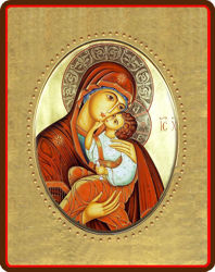 Immagine di Madonna con Bambino Icona in porcellana su tavola dorata cm 8x10x1,3 (3,15x3,9x0,5 inch) da muro e da tavolo