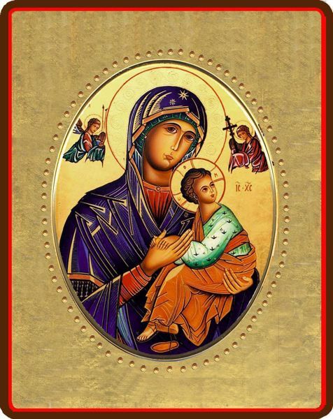 Imagen de Virgen con Niño Icono de Porcelana sobre tablero dorado cm 8x10x1,3 (3,15x3,9x0,5 inch) de mesa y pared