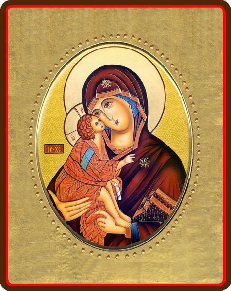 Immagine di Icona Madonna con Bambino 8x10 cm porcellana e legno