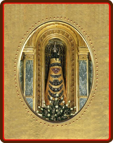 Imagen de Madonna Icono de Porcelana sobre tablero dorado cm 8x10x1,3 (3,15x3,9x0,5 inch) de mesa y pared
