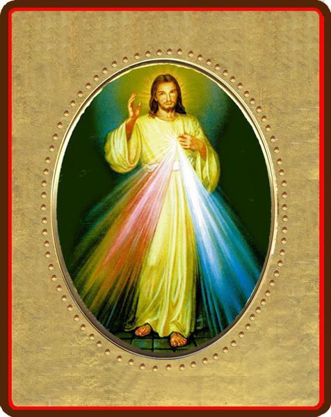 Imagen de Jesús misericordioso Icono de Porcelana sobre tablero dorado cm 8x10x1,3 (3,15x3,9x0,5 inch) de mesa y pared