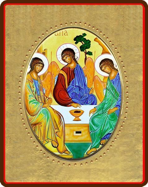 Immagine di Trinità Icona in porcellana su tavola dorata cm 8x10x1,3 (3,15x3,9x0,5 inch) da muro e da tavolo