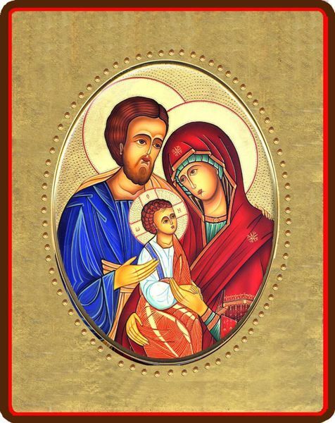 Immagine di Sacra Famiglia Icona in porcellana su tavola dorata cm 8x10x1,3 (3,15x3,9x0,5 inch) da muro e da tavolo