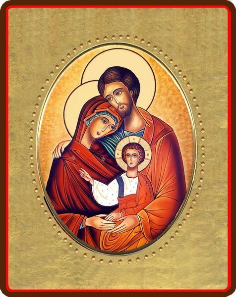 Immagine di Sacra Famiglia Icona in porcellana su tavola dorata cm 8x10x1,3 (3,15x3,9x0,5 inch) da muro e da tavolo
