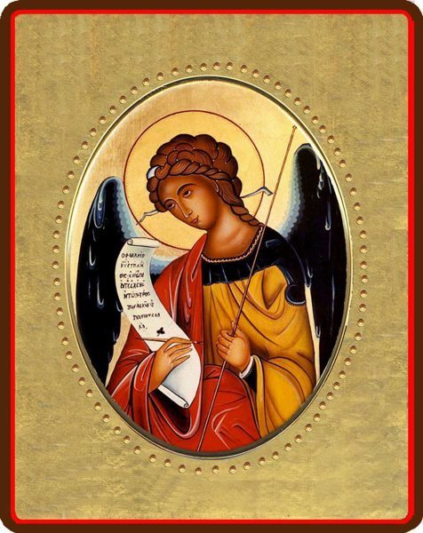 Immagine di Arcangelo Gabriele Icona in porcellana su tavola dorata cm 8x10x1,3 (3,15x3,9x0,5 inch) da muro e da tavolo