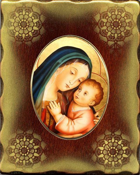 Immagine di Icona Madonna con Bambino 15x20 cm porcellana e legno