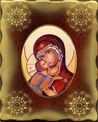 Picture of Virgin with Child Porcellain Icon on golden board cm 15x20x2,5 (5,9x7,9x1,0 inch) for table and wall