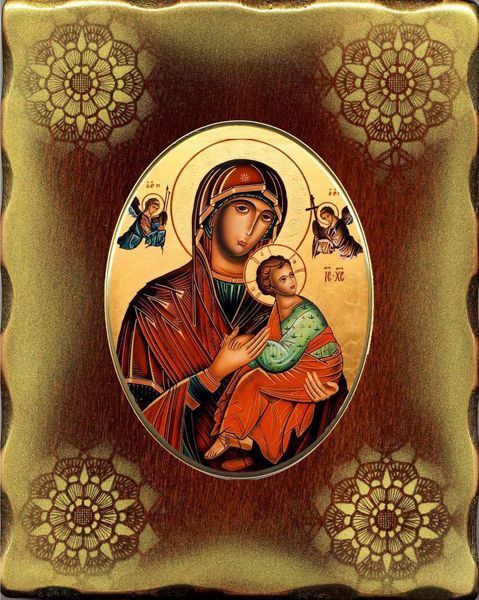 Immagine di Madonna con Bambino Icona in Porcellana su tavola dorata cm 15x20x2,5 (5,9x7,9x1,0 inch) da muro e da tavolo