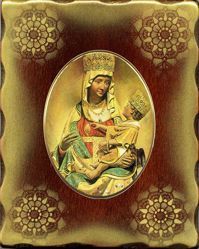 Imagen de Virgen con Niño Icono de Porcelana sobre tablero dorado cm 15x20x2,5 (5,9x7,9x1,0 inch) de mesa y pared