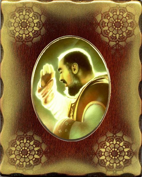 Immagine di Icona Padre Pio 15x20 cm porcellana e legno