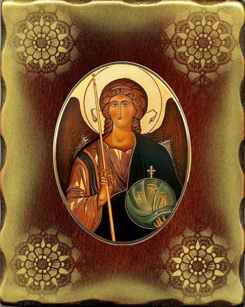 Picture of Archangel Michael Porcellain Icon on golden board cm 15x20x2,5 (5,9x7,9x1,0 inch) for table and wall